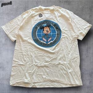 Vintage Disney Shirt Mens L/XL Cream Mickey Mouse Small World Theme Park 90s USA